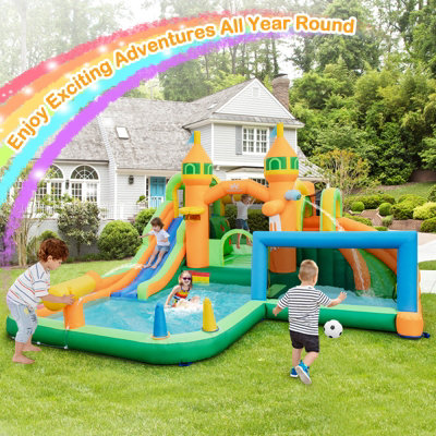 Costway Inflatable Water Slide Kids Water Park Bounce Castle Jumping W/ Climbing Wall