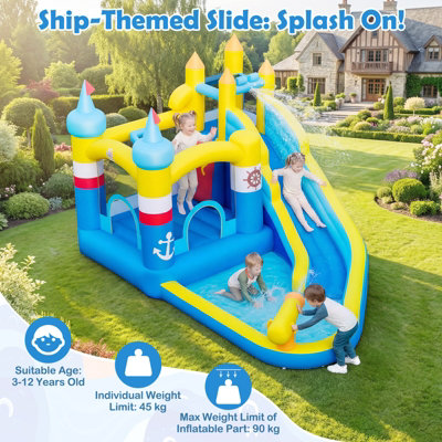 COSTWAY Inflatable Water Slide Kids Water Park with Splash Pool Outdoor ...