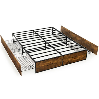 Costway Iron Bed Frame Platform Bed Base Mattress Foundation w/ 4 Drawers