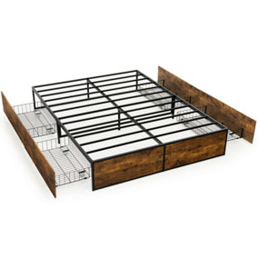Costway Iron Bed Frame Platform Bed Base Mattress Foundation w/ 4 Drawers