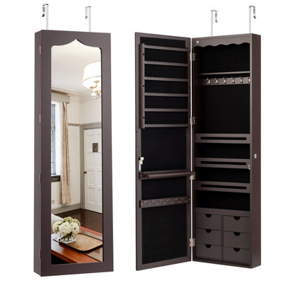 Costway Jewelry 5 LED Lights Wall/Door Mounted Jewelry Armoire