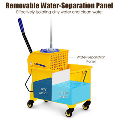 Costway Kentucky Mop Bucket Mobile Cleaning Floor Cart With Wringer Wheels Mop Holder - 4