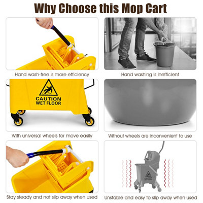 Costway Kentucky Mop Bucket Mobile Cleaning Floor Cart With Wringer Wheels Mop Holder - 7