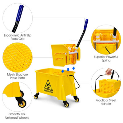 Costway Kentucky Mop Bucket Mobile Cleaning Floor Cart With Wringer Wheels Mop Holder - 8