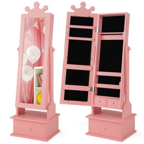 Costway Kid's Jewelry Cabinet Armoire Full Length Dressing Mirror With 3 Storage Drawers