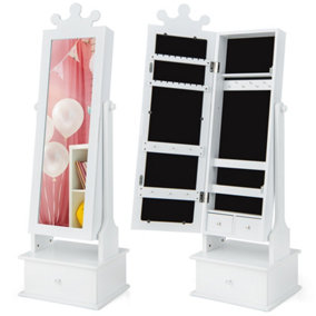 Costway Kid's Jewelry Cabinet Armoire Full Length Dressing Mirror With 3 Storage Drawers