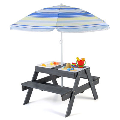 Costway Kids 4-in-1 Sand & Water Table Wood Outdoor Activity Table & Bench Set