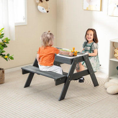 Costway Kids 4-in-1 Sand & Water Table Wood Outdoor Activity Table & Bench Set - 8