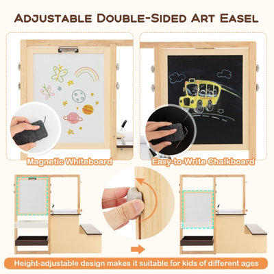 Costway Kids Art Easel w/Paper Roll Double-Sided Adjustable Drawing Easel  Board