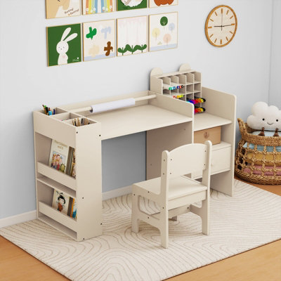 COSTWAY Kids Art Table & Chair Set Toddler Painting Study Desk with ...