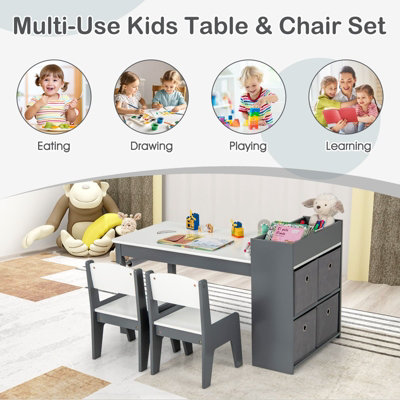 Costway Kids Art Table Chairs Set Wooden Kids Craft Study Desk w