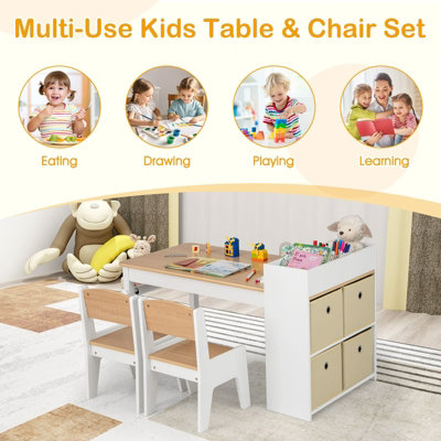 Costzon Kids Table And Chair Set, 3 Pieces Wooden Activity Play Table