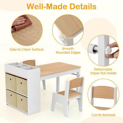 Costzon Kids Table And Chair Set, 3 Pieces Wooden Activity Play Table