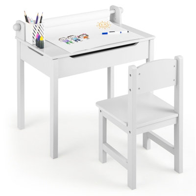Costway Kids Art Table Set with Lift Top Toddler Craft Table and Chair ...