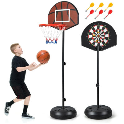 COSTWAY Kids Basketball Hoop with Dart Board & Fillable Base 1.8 M Height Adjustable Basketball Stand