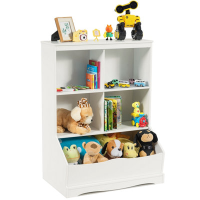 Costway Kids Bookcase 3-Tier Toy Storage Cubby Wooden Display Rack Cabinet