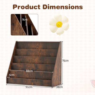 COSTWAY Kids Bookshelf 5-Tier Wooden Children Bookcase Magazine Rack-Brown