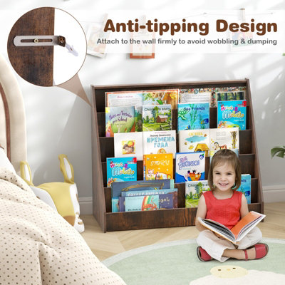 COSTWAY Kids Bookshelf 5-Tier Wooden Children Bookcase Magazine Rack-Brown