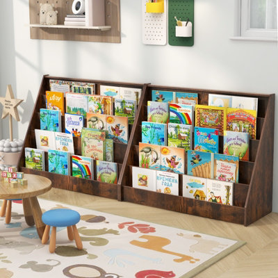COSTWAY Kids Bookshelf 5-Tier Wooden Children Bookcase Magazine Rack-Brown