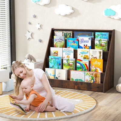 COSTWAY Kids Bookshelf 5-Tier Wooden Children Bookcase Magazine Rack-Brown