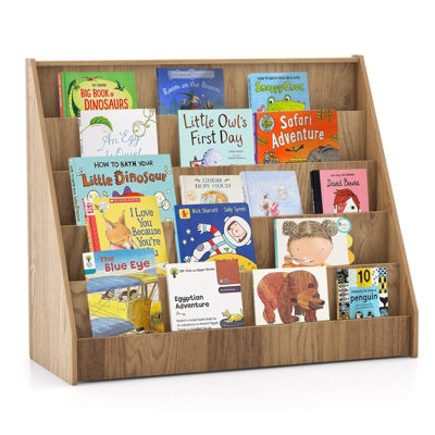 COSTWAY Kids Bookshelf 5-Tier Wooden Children Bookcase Magazine Rack ...
