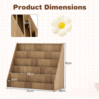 COSTWAY Kids Bookshelf 5-Tier Wooden Children Bookcase Magazine Rack ...