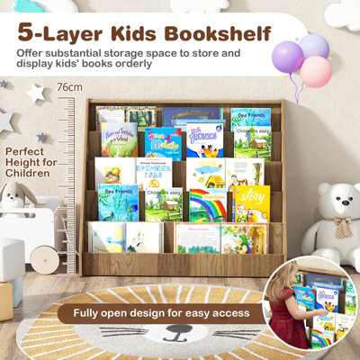 COSTWAY Kids Bookshelf 5-Tier Wooden Children Bookcase Magazine Rack ...