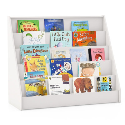 COSTWAY Kids Bookshelf 5-Tier Wooden Children Bookcase Magazine Rack-White