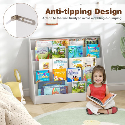 COSTWAY Kids Bookshelf 5-Tier Wooden Children Bookcase Magazine Rack-White
