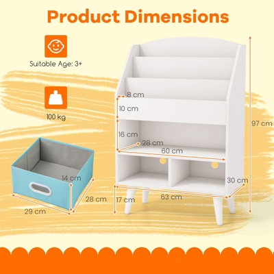 COSTWAY Kids Bookshelf Wooden Children Book Display Rack W/ 2 Foldable ...