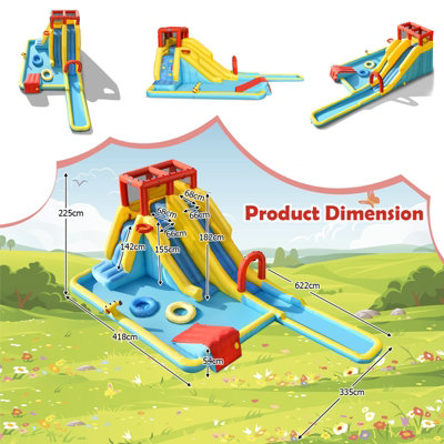 Costway Kids Bounce House Inflatable Water Park w/Double Slides &Climbing Wall