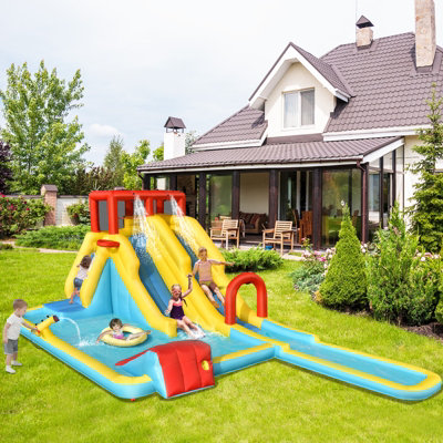 Costway Kids Bounce House Inflatable Water Park w/Double Slides &Climbing Wall - 3