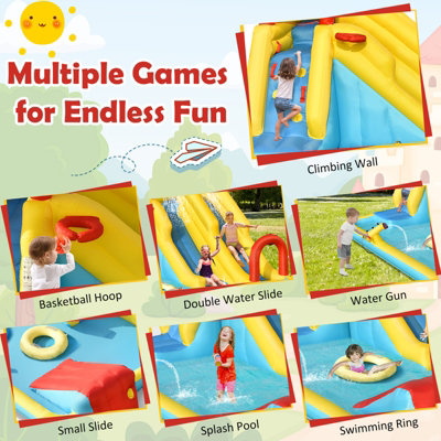Costway Kids Bounce House Inflatable Water Park w/Double Slides &Climbing Wall - 4