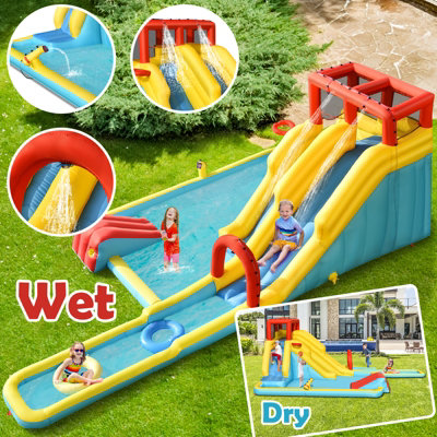 Costway Kids Bounce House Inflatable Water Park w/Double Slides &Climbing Wall - 5