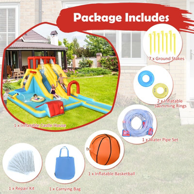 Costway Kids Bounce House Inflatable Water Park w/Double Slides &Climbing Wall - 6
