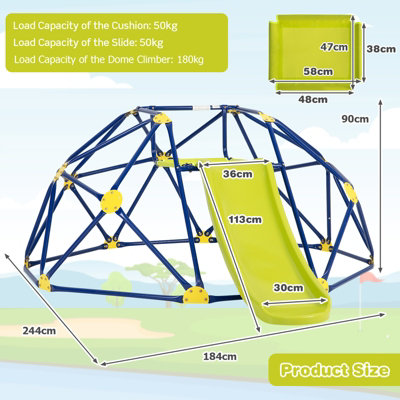 Costway Kids Climbing Dome & Play Set with Slide 180 KG Capacity Fabric Cushion 3-12 Years - 3
