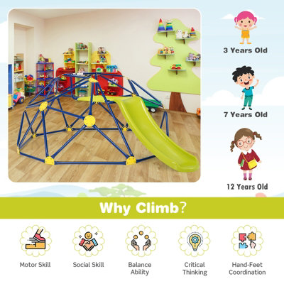 Costway Kids Climbing Dome & Play Set with Slide 180 KG Capacity Fabric Cushion 3-12 Years - 8