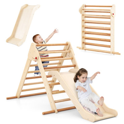 Costway Kids Climbing Triangle Set Foldable Climbing Triangle Ladder W/ Reversible Ramp