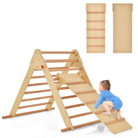 Costway Kids Climbing Triangle Set Foldable Climbing Triangle Ladder W/ Reversible Ramp