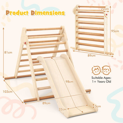 Costway Kids Climbing Triangle Set Wooden Indoor Montessori Climbing Frame W/ Slide