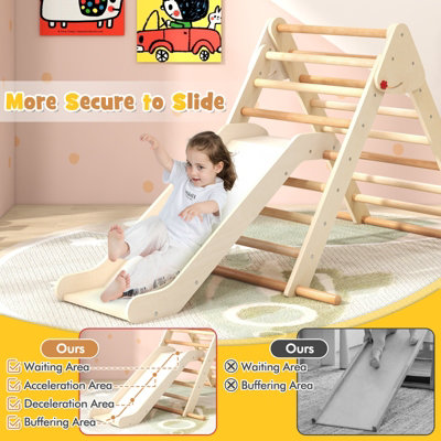 Costway Kids Climbing Triangle Set Wooden Indoor Montessori Climbing Frame W/ Slide