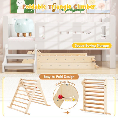 Costway Kids Climbing Triangle Set Wooden Indoor Montessori Climbing Frame W/ Slide