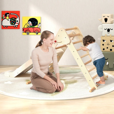 Costway Kids Climbing Triangle Set Wooden Indoor Montessori Climbing Frame W/ Slide