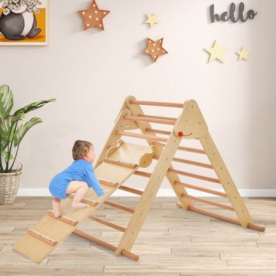 Costway Kids Climbing Triangle Set Wooden Indoor Montessori Climbing Frame W/ Slide