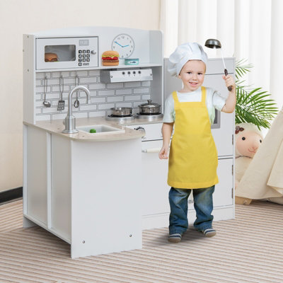 Costway Kids Corner Wooden Kitchen Playset with Cookware Accessories