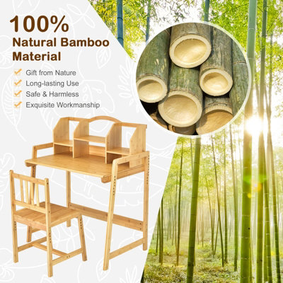 Costway Kids Desk and Chair Set Bamboo Children Study Table