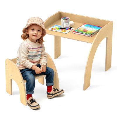 COSTWAY Kids Desk and Chair Set Wooded Toddler Play Table Activity