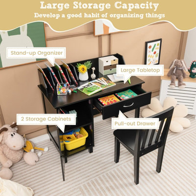 Costway Kids Desk and Chair Set Wooden Children Study Table Chair Writing Table Set