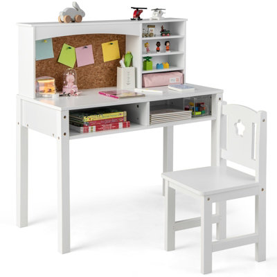 Costway Kids Desk and Chair Set Wooden Children Study Table Chair Writing Table Set