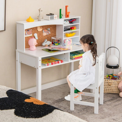 Costway Kids Wooden Study Desk & Chair Writing Table with Drawer Storage  Cabinet 